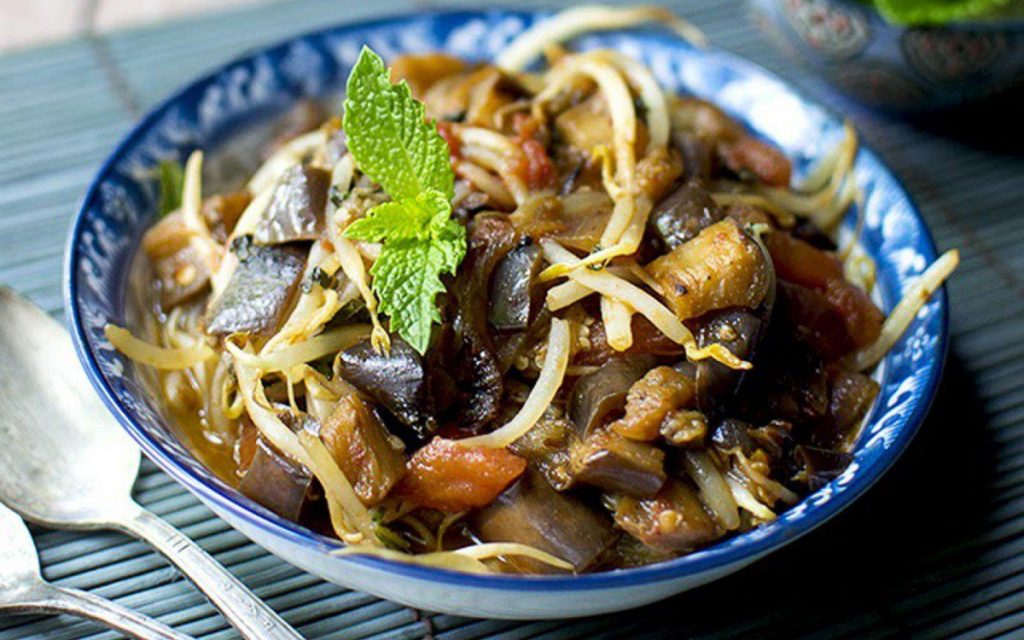This 30 minute Laotian eggplant dish is a prime example of that its savory spicy sweet and tangy